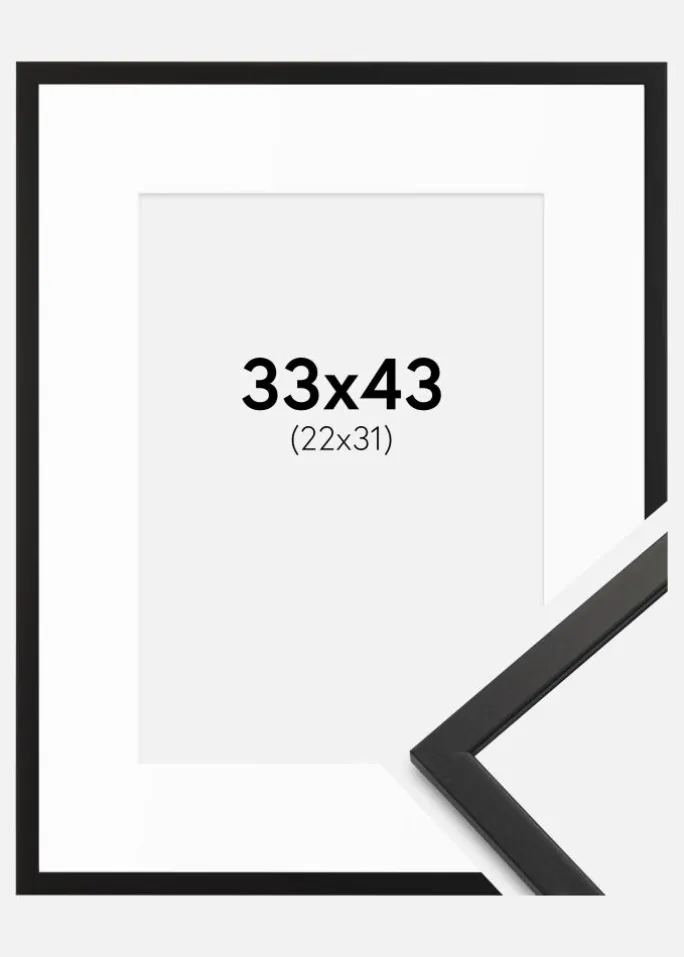 Ramme Edsbyn Sort 33x43 cm - Passepartout Hvid 23x32 cm