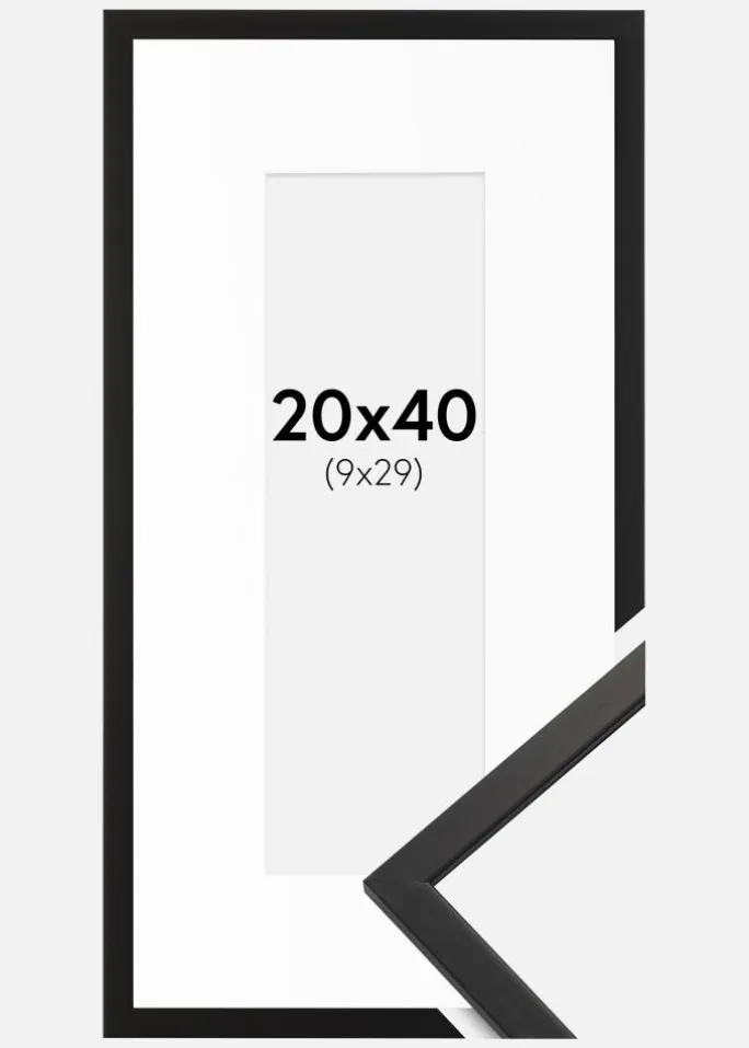 Ramme Edsbyn Sort 20x40 cm - Passepartout Hvid 10x30 cm