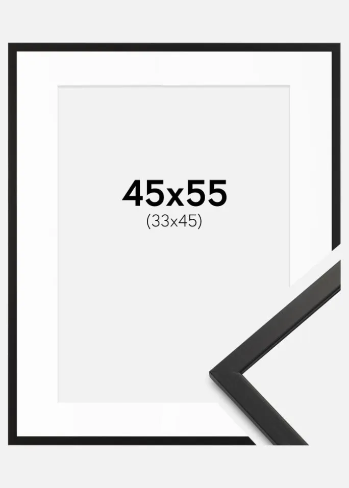 Ramme Edsbyn Sort 45x55 cm - Passepartout Hvid 34x46 cm