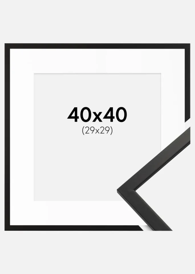 Ramme Edsbyn Sort 40x40 cm - Passepartout Hvid 30x30 cm
