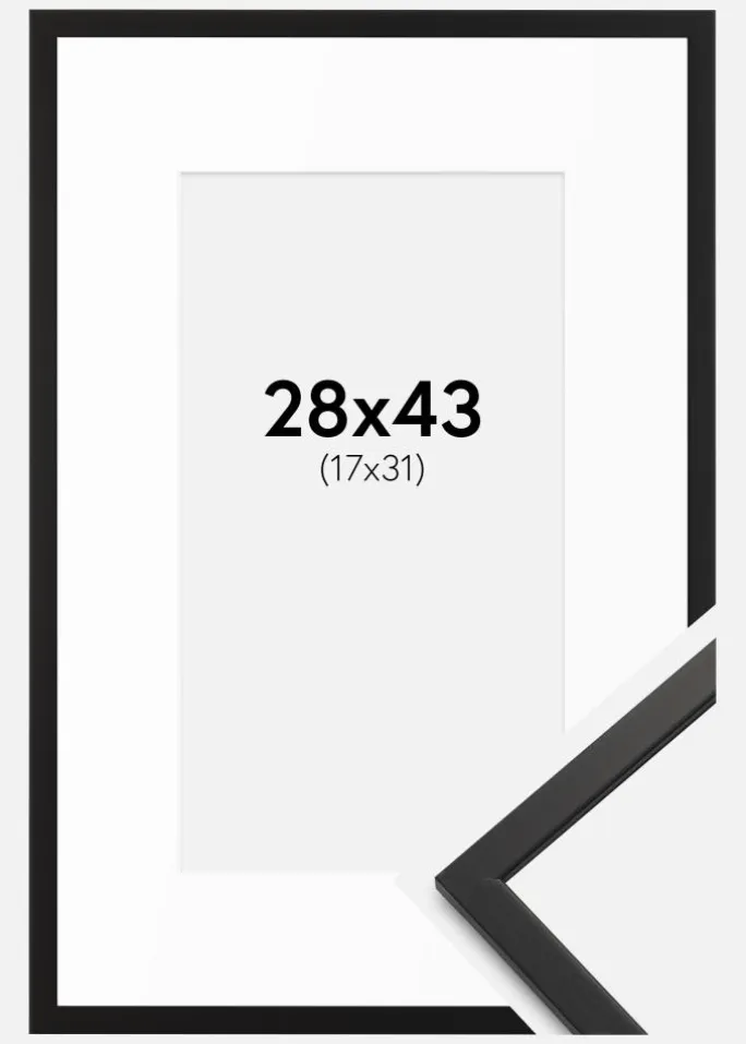Ramme Edsbyn Sort 28x43 cm - Passepartout Hvid 18x32 cm