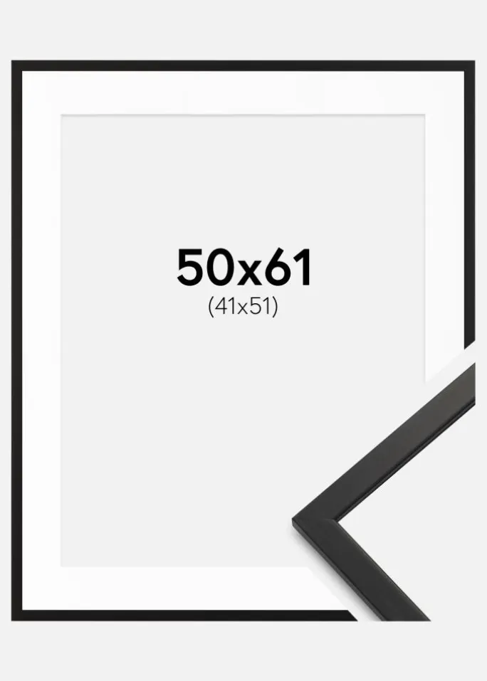 Ramme Edsbyn Sort 50x61 cm - Passepartout Hvid 42x52 cm