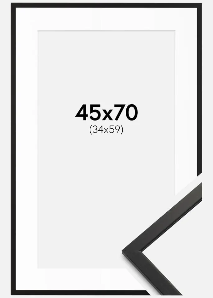 Ramme Edsbyn Sort 45x70 cm - Passepartout Hvid 35x60 cm