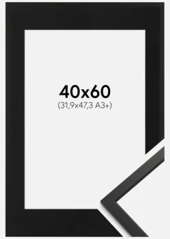 Ramme Edsbyn Sort 40x60 cm - Passepartout Sort 32,9x48,3 cm