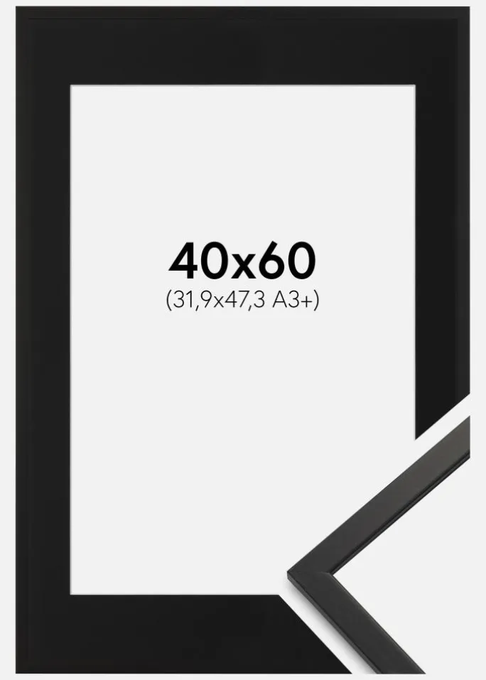 Ramme Edsbyn Sort 40x60 cm - Passepartout Sort 32,9x48,3 cm
