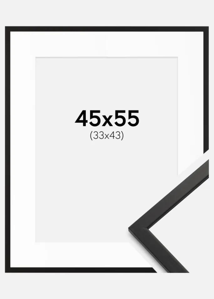 Ramme Edsbyn Sort 45x55 cm - Passepartout Hvid 34x44 cm