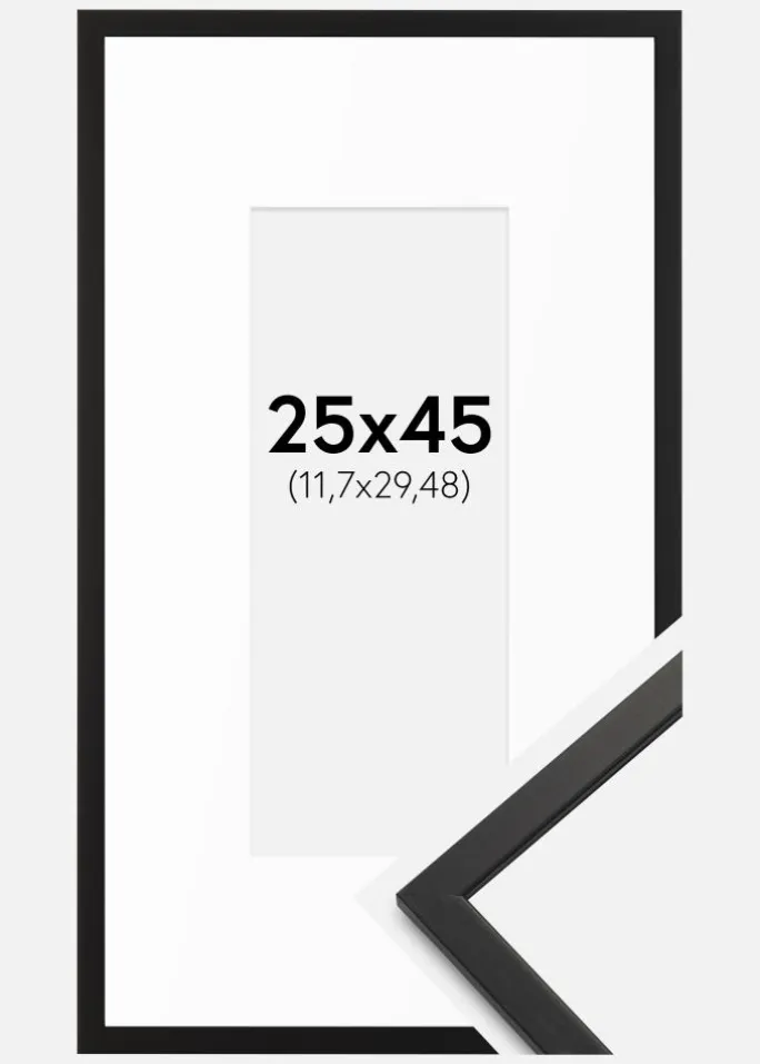 Ramme Edsbyn Sort 25x45 cm - Passepartout Hvid 5x12 inches