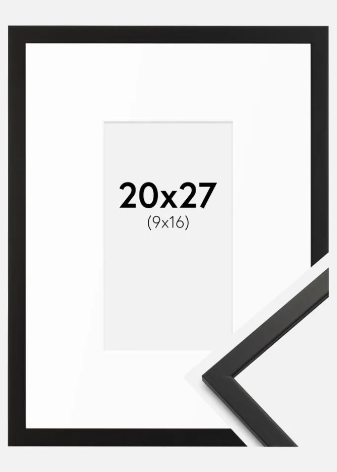 Ramme Edsbyn Sort 20x27 cm - Passepartout Hvid 10x17 cm