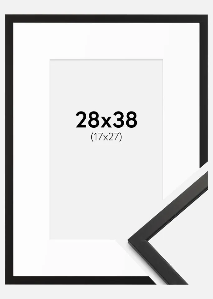 Ramme Edsbyn Sort 28x38 cm - Passepartout Hvid 18x28 cm