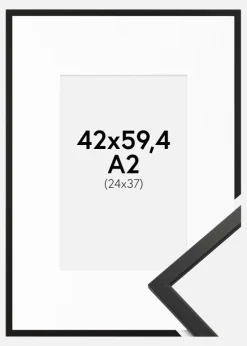 Ramme Edsbyn Sort 42x59,4 cm - Passepartout Hvid 25x38 cm