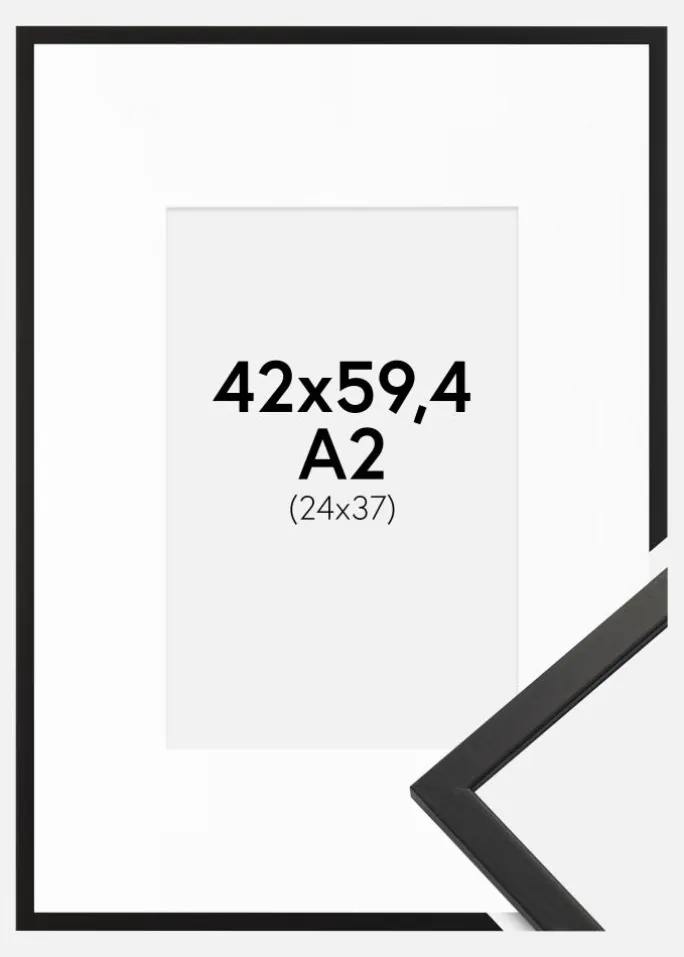 Ramme Edsbyn Sort 42x59,4 cm - Passepartout Hvid 25x38 cm