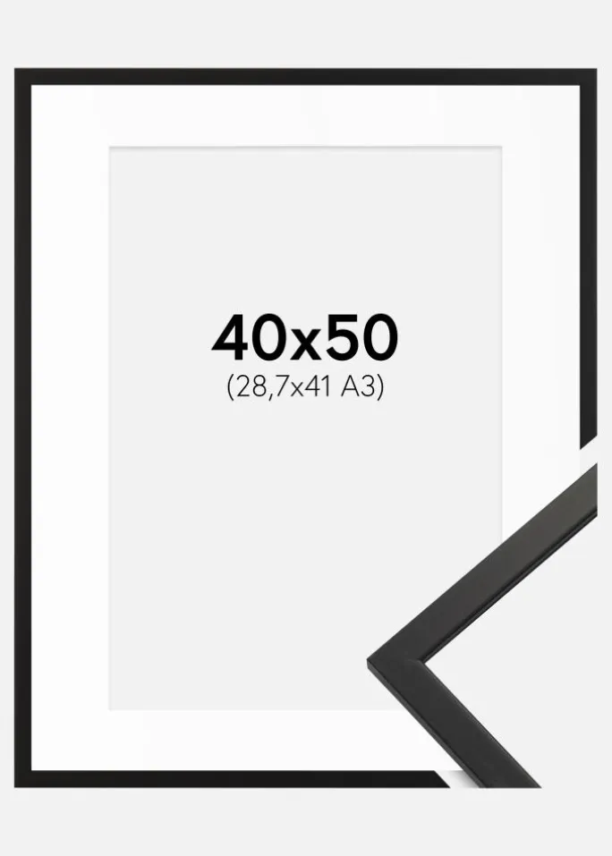 Ramme Edsbyn Sort 40x50 cm - Passepartout Hvid 29,7x42 cm