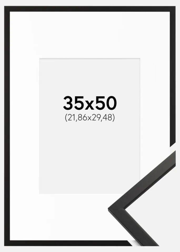 Ramme Edsbyn Sort 35x50 cm - Passepartout Hvid 9x12 inches