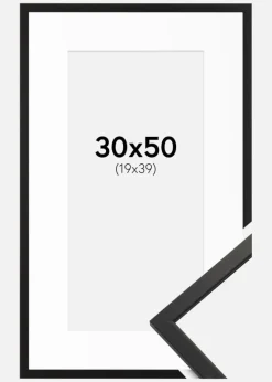 Ramme Edsbyn Sort 30x50 cm - Passepartout Hvid 20x40 cm