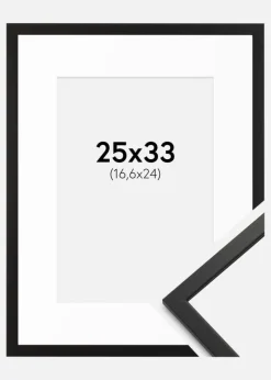 Ramme Edsbyn Sort 25x33 cm - Passepartout Hvid B5 176x250 mm