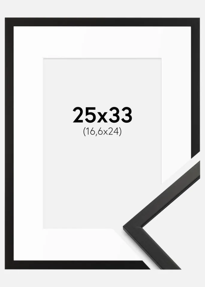 Ramme Edsbyn Sort 25x33 cm - Passepartout Hvid B5 176x250 mm