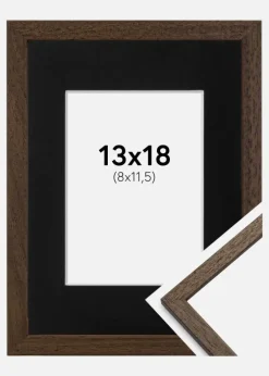 Ramme Edsbyn Valnød 13x18 cm - Passepartout Sort 9x12 cm