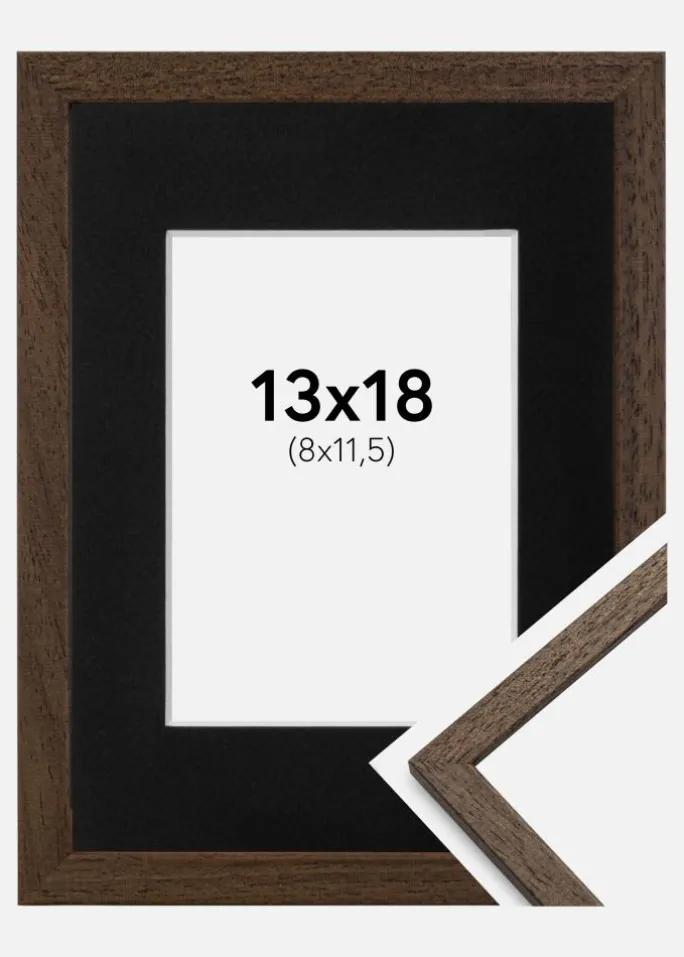 Ramme Edsbyn Valnød 13x18 cm - Passepartout Sort 9x12 cm