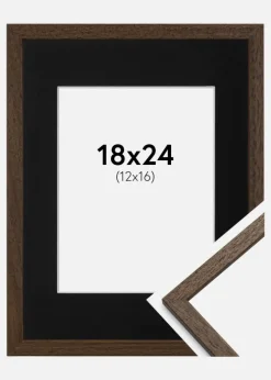 Ramme Edsbyn Valnød 18x24 cm - Passepartout Sort 13x17 cm