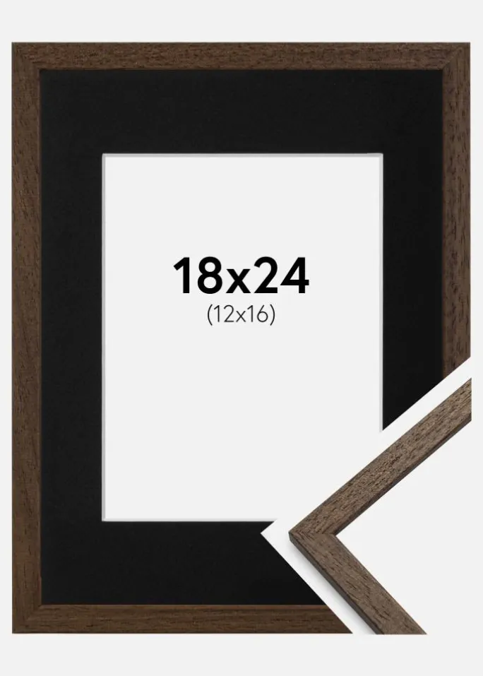 Ramme Edsbyn Valnød 18x24 cm - Passepartout Sort 13x17 cm