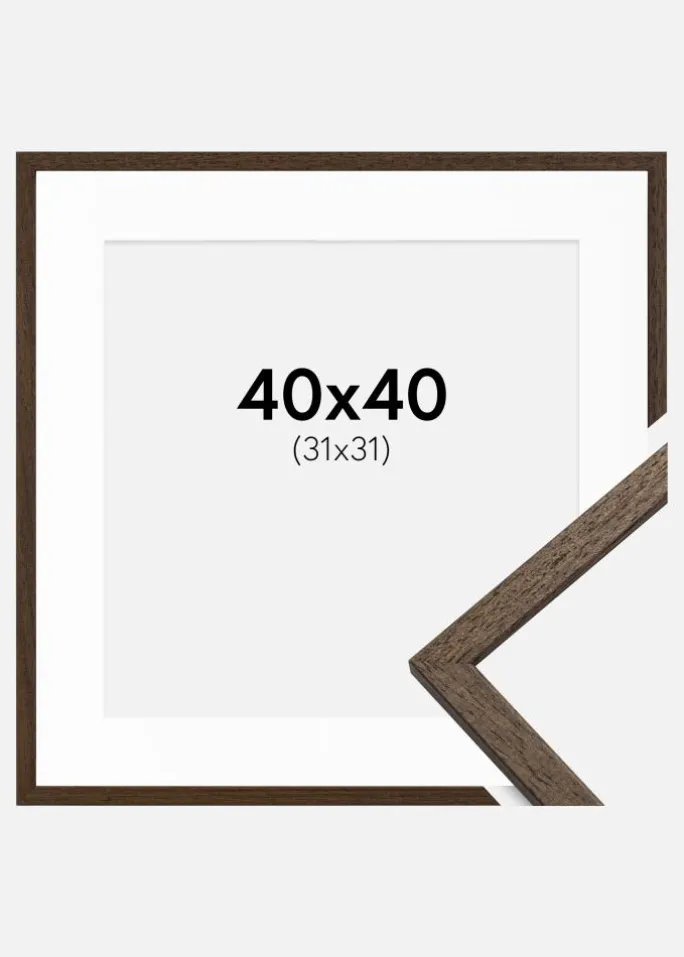 Ramme Edsbyn Valnød 40x40 cm - Passepartout Hvid 32x32 cm