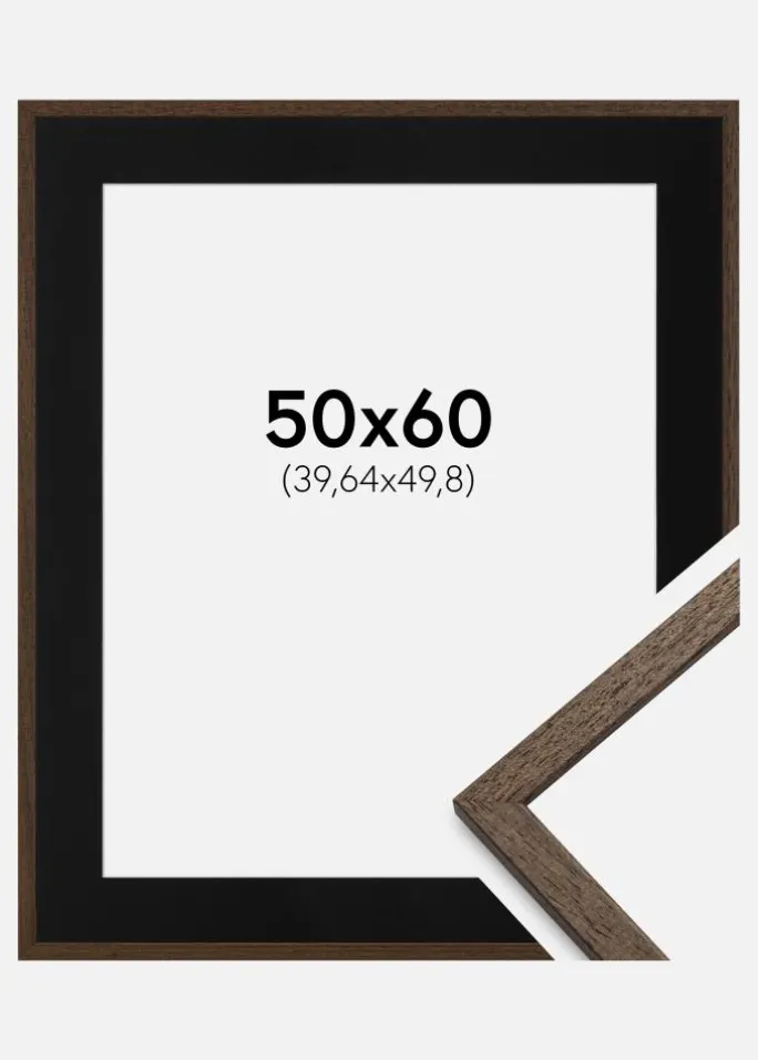 Ramme Edsbyn Valnød 50x60 cm - Passepartout Sort 16x20 inches