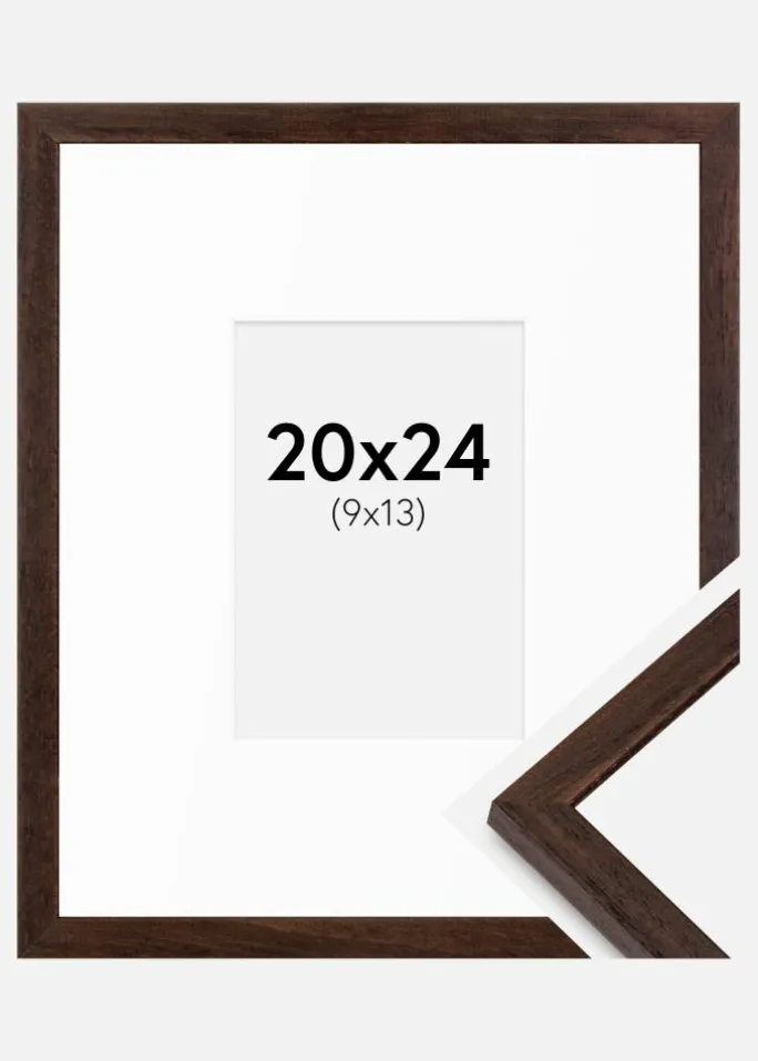 Ramme Edsbyn Valnød 20x24 cm - Passepartout Hvid 10x14 cm