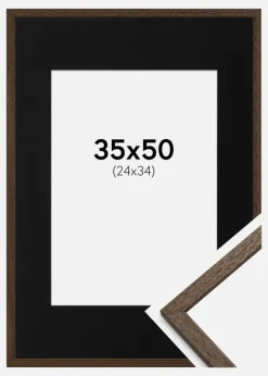 Ramme Edsbyn Valnød 35x50 cm - Passepartout Sort 25x35 cm