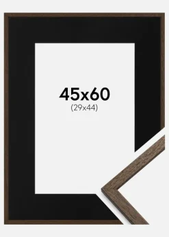 Ramme Edsbyn Valnød 45x60 cm - Passepartout Sort 30x45 cm