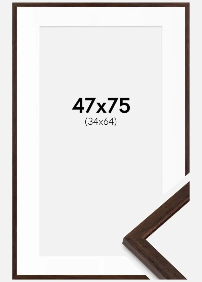 Ramme Edsbyn Valnød 47x75 cm - Passepartout Hvid 35x65 cm