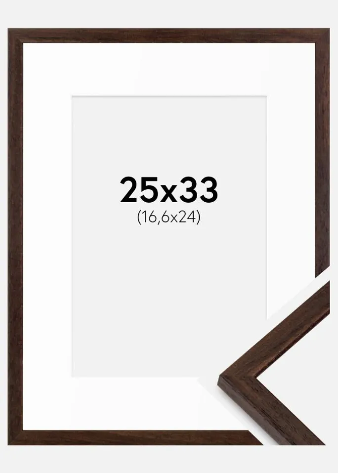 Ramme Edsbyn Valnød 25x33 cm - Passepartout Hvid B5 176x250 mm