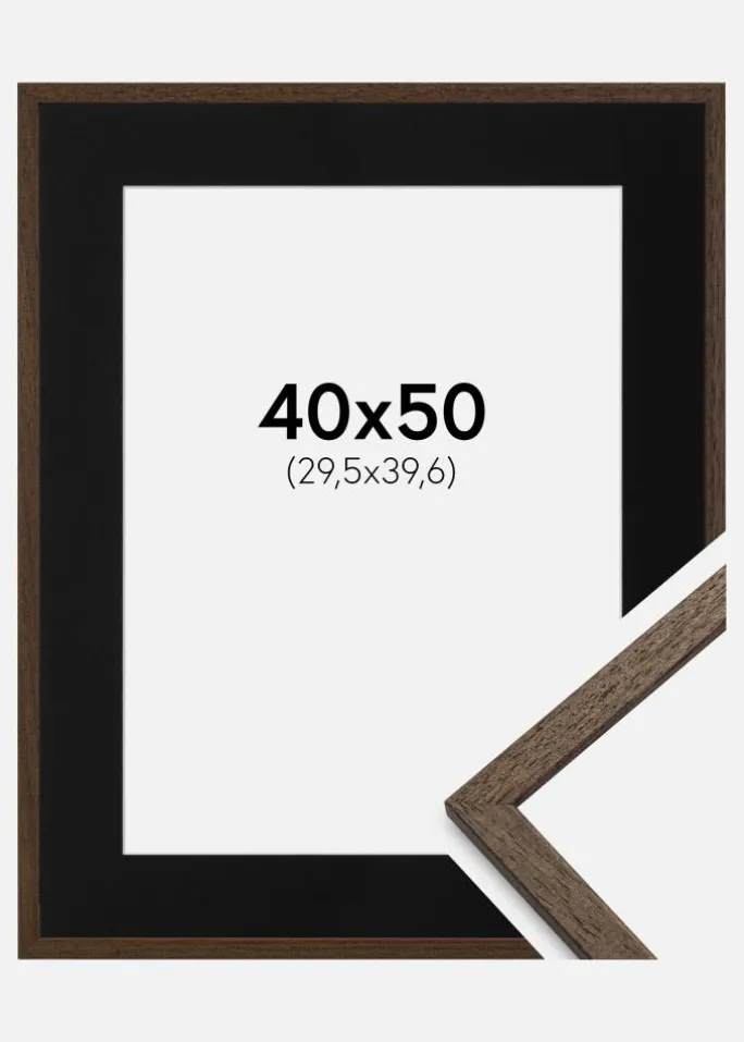 Ramme Edsbyn Valnød 40x50 cm - Passepartout Sort 12x16 inches