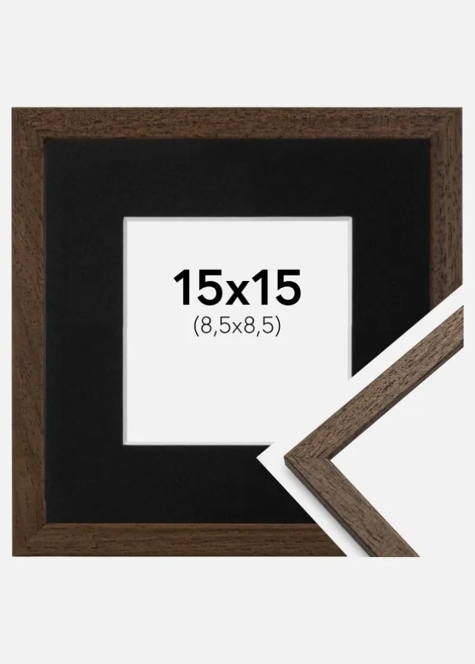 Ramme Edsbyn Valnød 15x15 cm - Passepartout Sort 9x9 cm