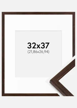 Ramme Edsbyn Valnød 32x37 cm - Passepartout Hvid 9x11 inches