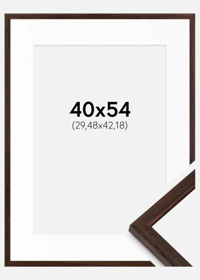 Ramme Edsbyn Valnød 40x54 cm - Passepartout Hvid 12x17 inches