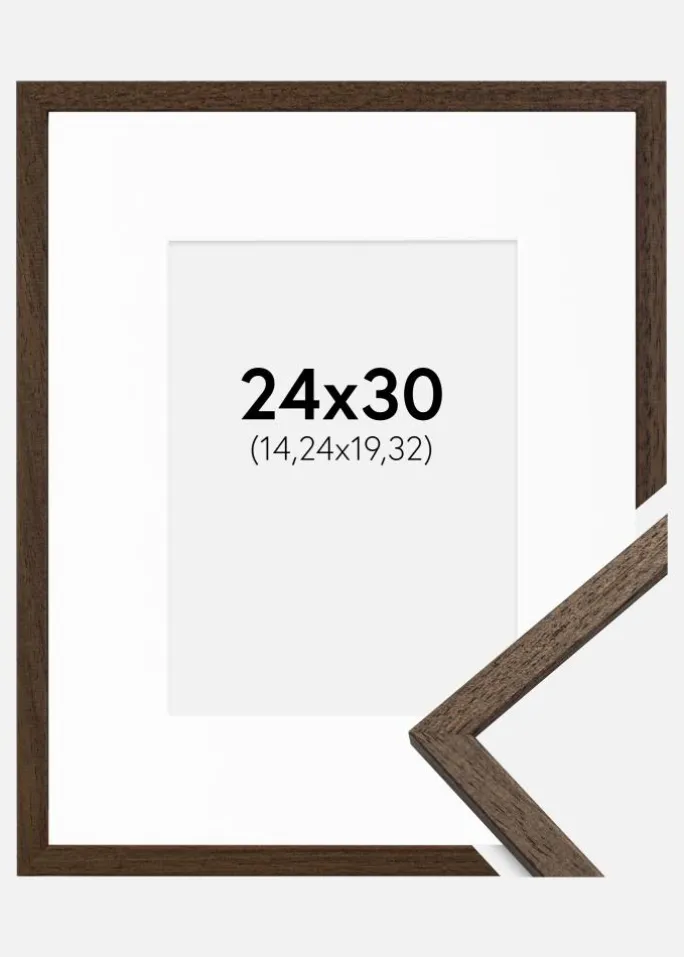 Ramme Edsbyn Valnød 24x30 cm - Passepartout Hvid 6x8 inches