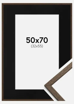 Ramme Edsbyn Valnød 50x70 cm - Passepartout Sort 33x56 cm