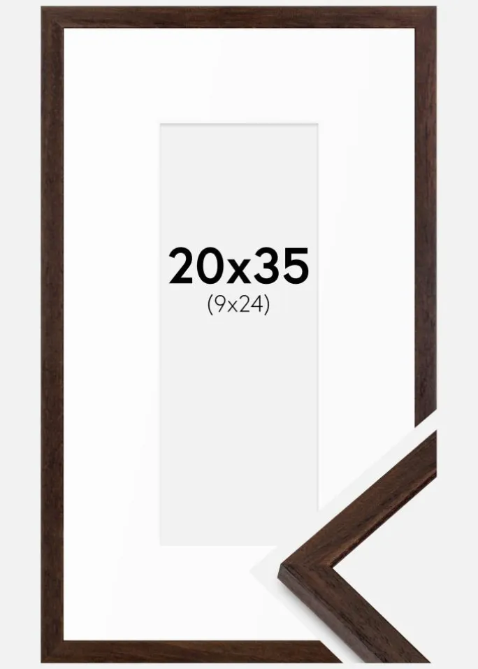 Ramme Edsbyn Valnød 20x35 cm - Passepartout Hvid 10x25 cm