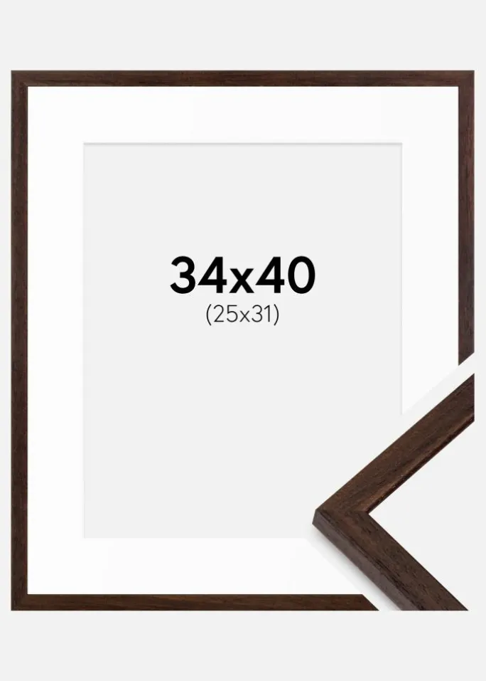 Ramme Edsbyn Valnød 34x40 cm - Passepartout Hvid 26x32 cm