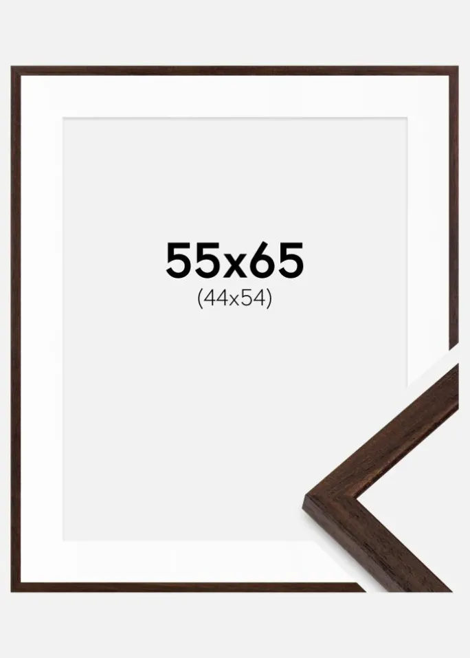 Ramme Edsbyn Valnød 55x65 cm - Passepartout Hvid 45x55 cm
