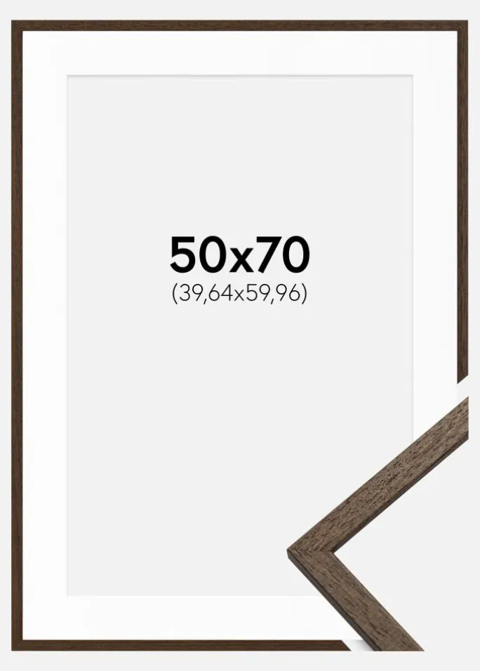 Ramme Edsbyn Valnød 50x70 cm - Passepartout Hvid 16x24 inches
