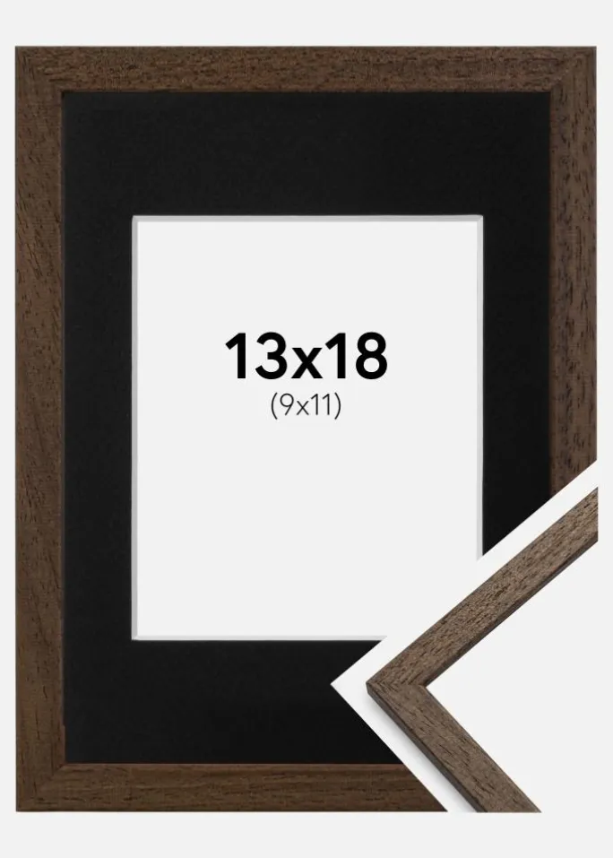 Ramme Edsbyn Valnød 13x18 cm - Passepartout Sort 10x12 cm