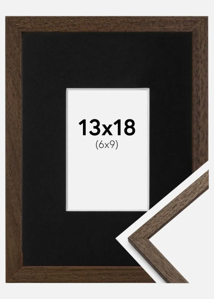 Ramme Edsbyn Valnød 13x18 cm - Passepartout Sort 7x10 cm