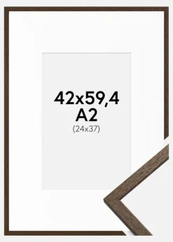Ramme Edsbyn Valnød 42x59,4 cm (A2) - Passepartout Hvid 25x38 cm