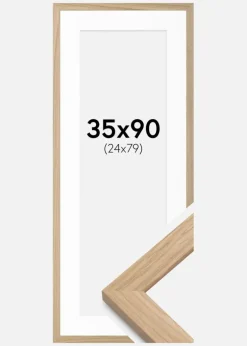 Ramme Eg træ 35x90 cm - Passepartout Hvid 25x80 cm