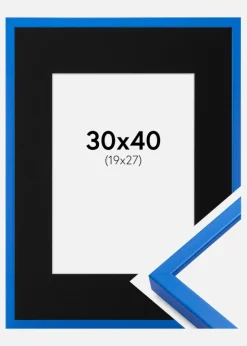 Ramme E-Line Blå 30x40 cm - Passepartout Sort 20x28 cm