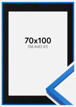 Ramme E-Line Blå 70x100 cm - Passepartout Sort 59,4x84 cm (A1)