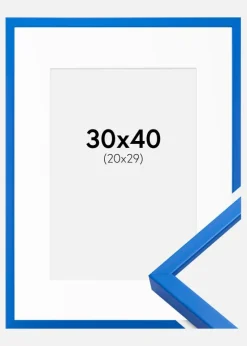 Ramme E-Line Blå 30x40 cm - Passepartout Hvid 21x30 cm