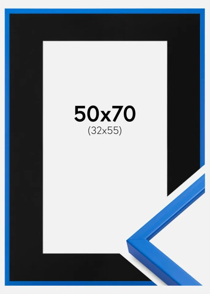 Ramme E-Line Blå 50x70 cm - Passepartout Sort 33x56 cm