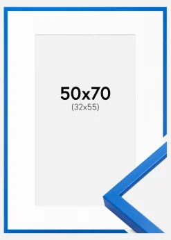 Ramme E-Line Blå 50x70 cm - Passepartout Hvid 33x56 cm
